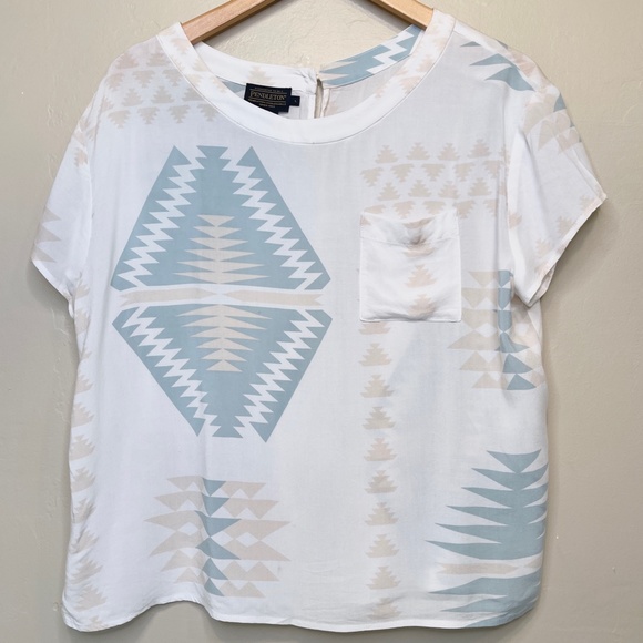 Pendleton | Juniper Seafoam Aztec Tribal Heritage Soft Thin Lightweight Boxy Top - Picture 3 of 11